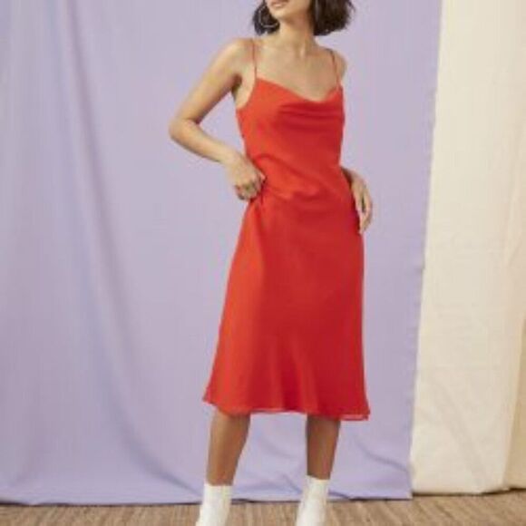 Finders Keepers Nostalgia Midi Slip Dress 20190362 Women's Red Size 8 NWT - Picture 4 of 16